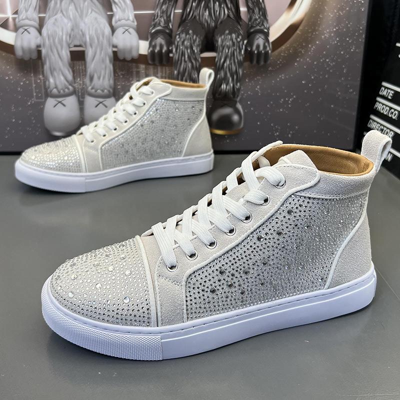 

Модные мужские туфли из коровьей замши с заклепками, черные, белые, со стразами, туфли для вечеринок, ночных клубов, туфли на плоской подошве, ботильоны на платформе, мужские 270