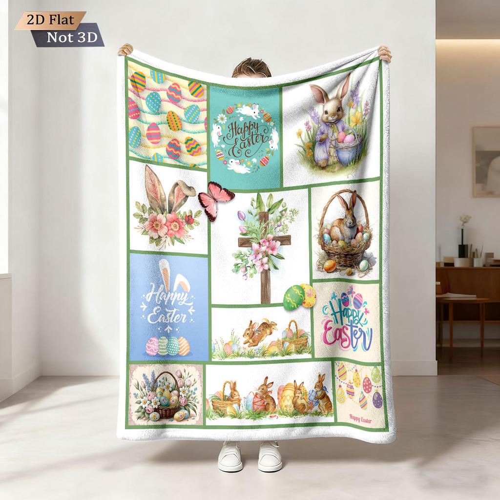 Easter Bunny Printed Cozy Fluffy Flannel Blanket for Home Living Sofa Chair Room Bedroom Decor for Family Birthday Gift