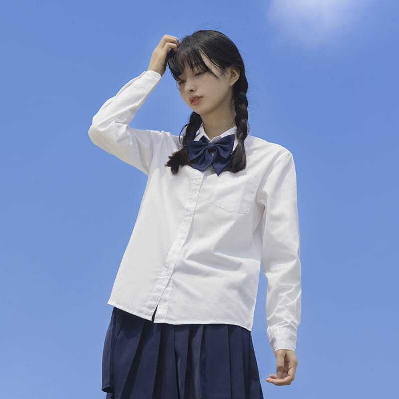 JK Women's White Shirt: Basic Pointed Collar, Versatile Academy Style, Japanese High School Student Commuter Uniform Top.