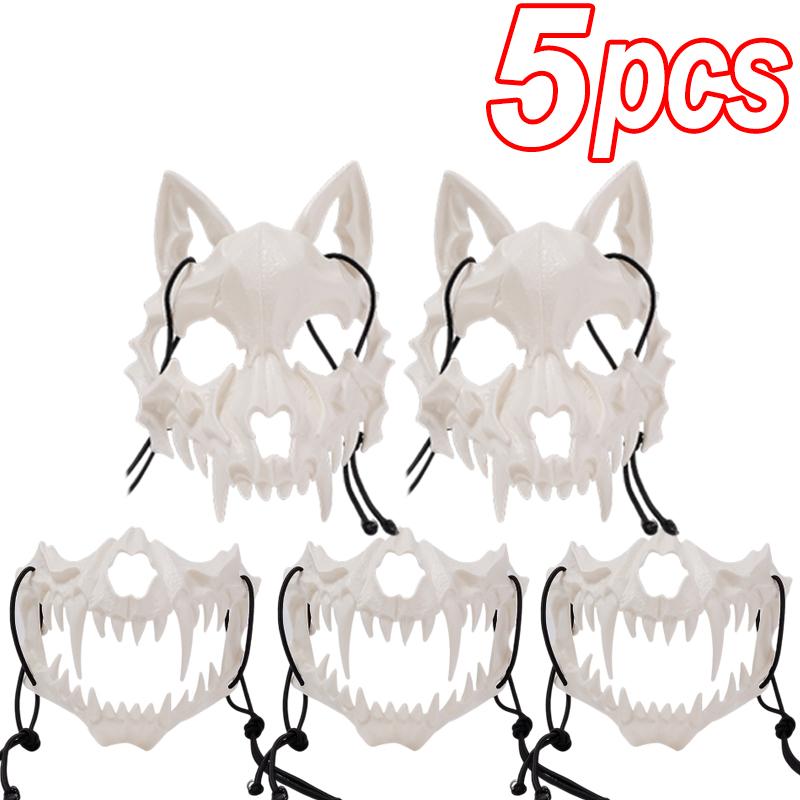 2025 New Halloween Mask Half-face Mask Cos Dragon God Fierce Tiger Night Fork Tengu Man Wolf Mask Performance Skull Masks
