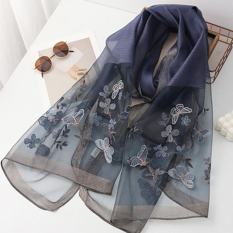 Four Season silk wool scarf women hijab pashmina shawls wrap Blanket Floral Pashmina Embroidery Scarves Foulard high quality