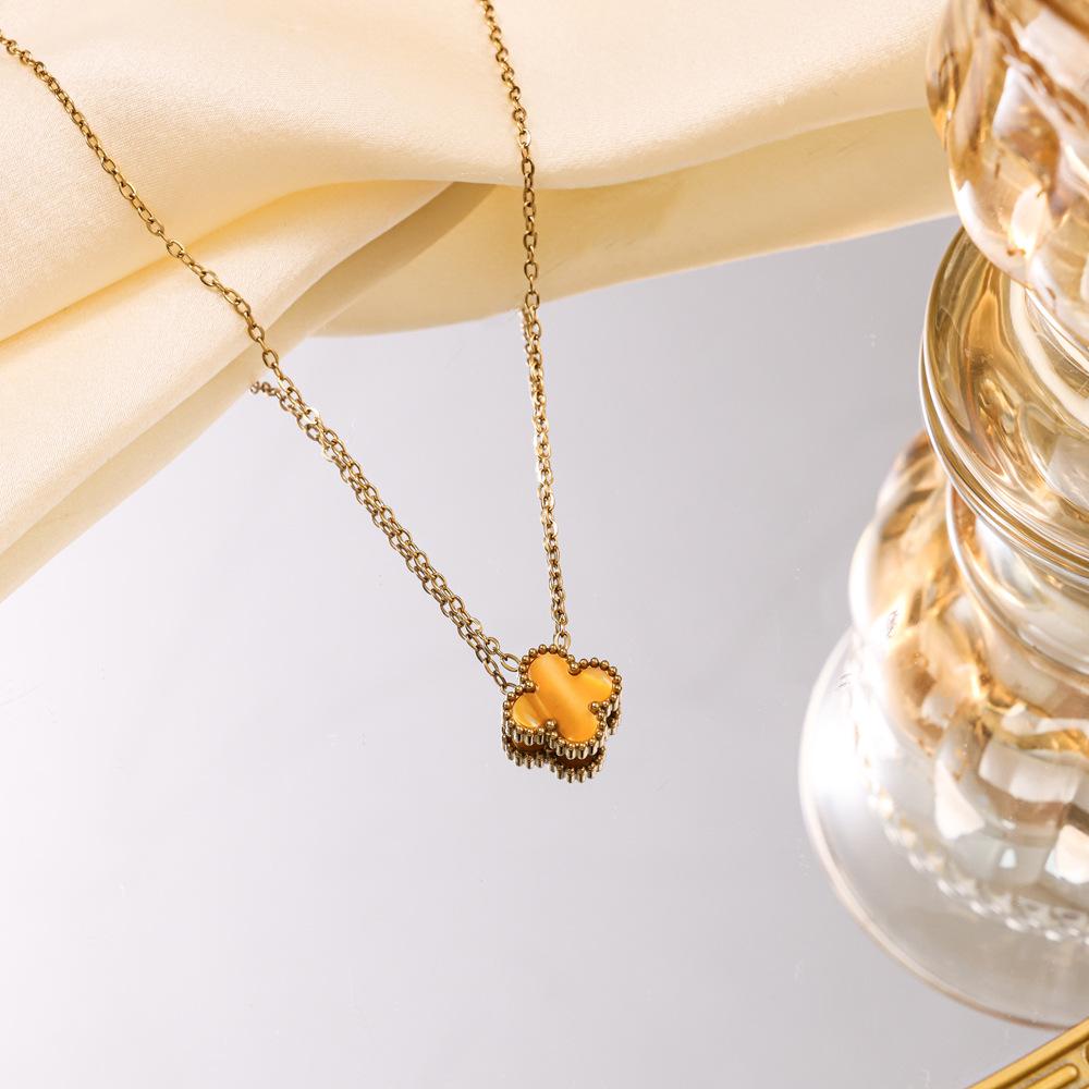 

Ожерелье «Четырехлистный клевер», высококачественная двусторонняя титановая сталь, не выцветает, аксессуар для головного убора «Клевер на удачу»