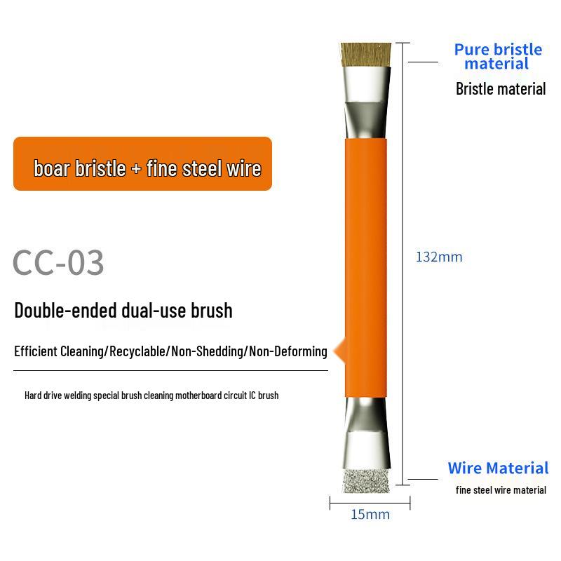 B&R Çift Başlıklı Antistatik Temizleme Fırçası, Anakartlar ve Entegre Devreler İçin Sert Kıl ve Çelik Tel ile.
