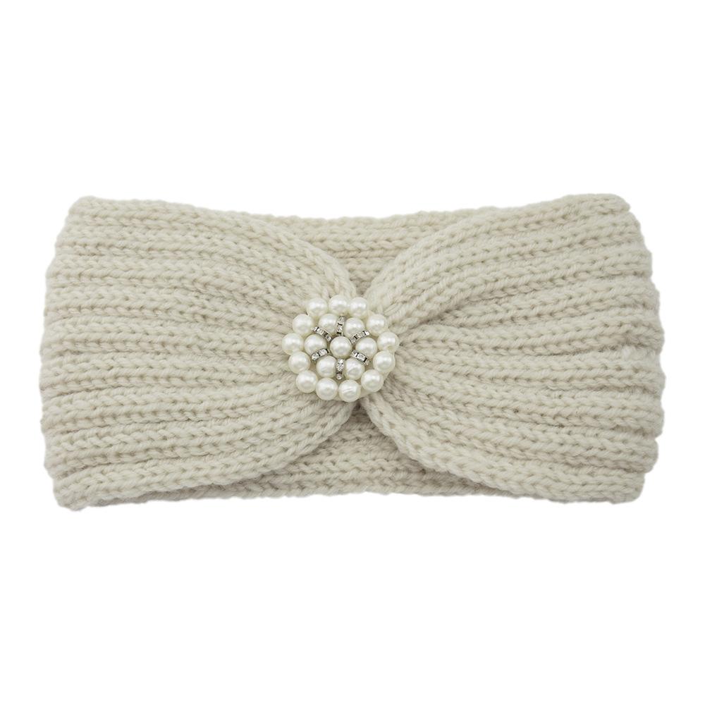 Sweet Elegant Pearls Knitting Cross Knot Headband For Women Autumn Winter Warm Ear Warmers Wide Headwrap Makeup Hair Accessories
