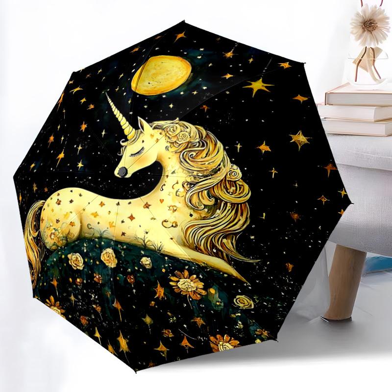 1PC Unicorn Fantasy Automatic Folding Umbrella Portable Collapsible 8-Rib Umbrella for All Seasons, Casual Outdoor Accessory, A03