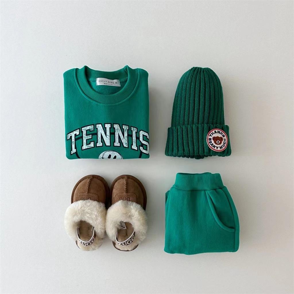 Koreansk bomullsdress for barn: Genser og joggebuksesett med bokstavtrykk for vår/høst for gutter og jenter.