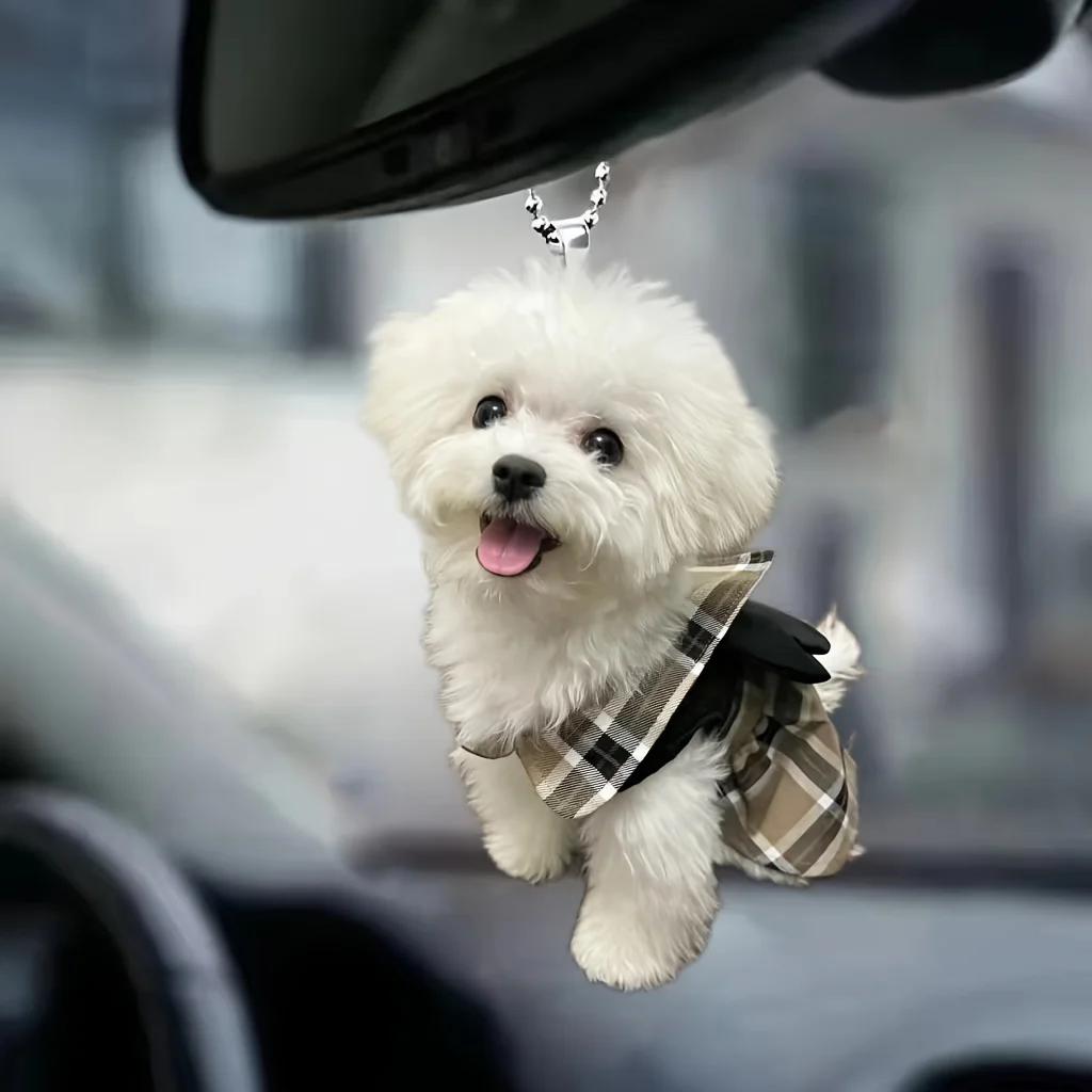Car key pendant holiday decoration Christmas tree decoration 1 piece 2D acrylic cute little dog home decoration