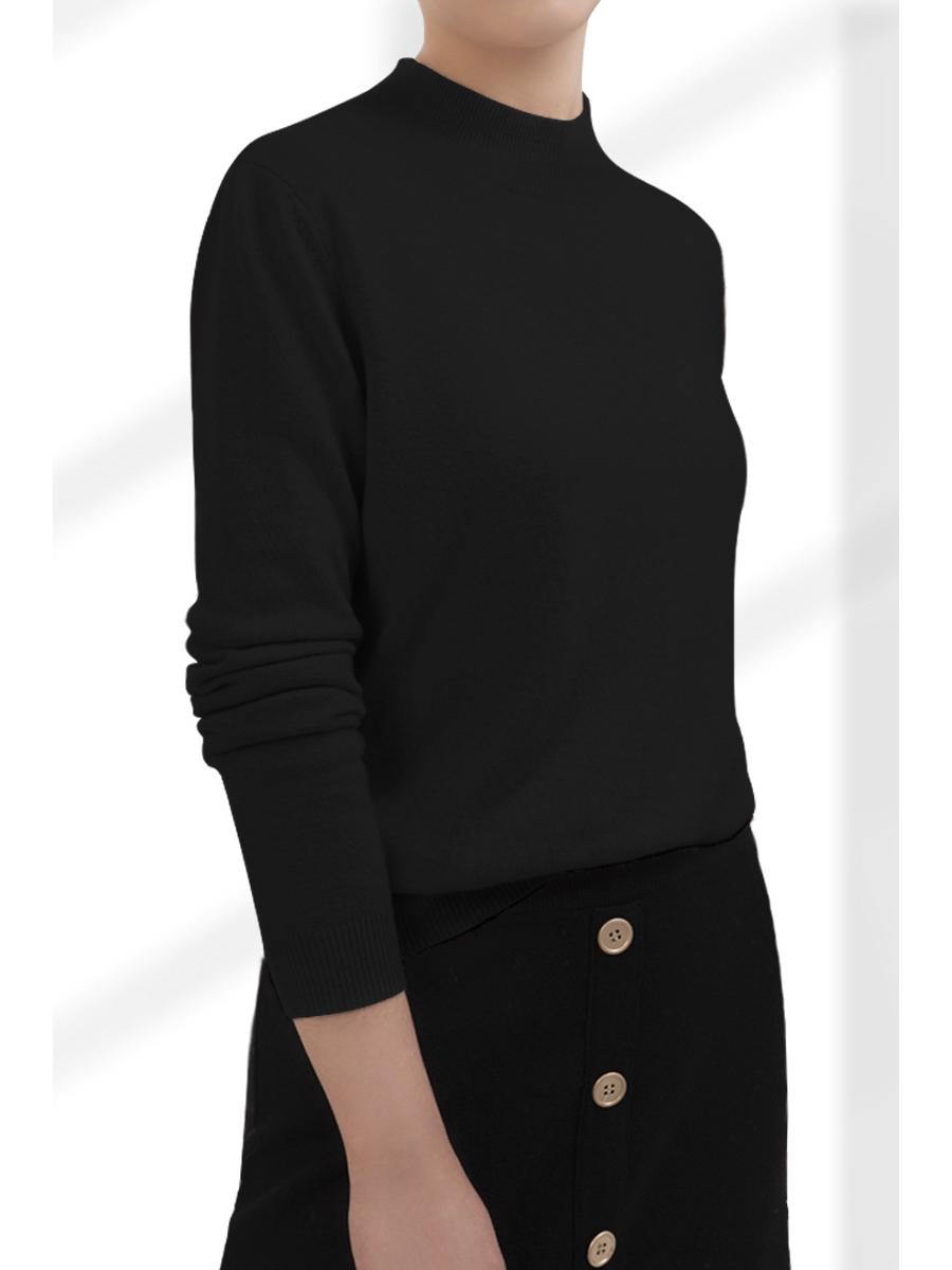 

2024 Autumn/Winter Women s Semi-High Neck Knit Top Sweater in Solid Colors Small чорний