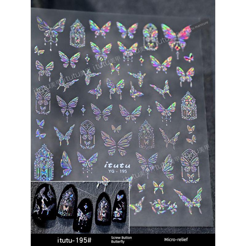 

New Arrival Retro Snail Butterfly Relief Nail Sticker National Style Non-Heritage Large Paint Snail Back Glue Nail Decals Pattern itutu-195# Pearl butterfly micro-relief