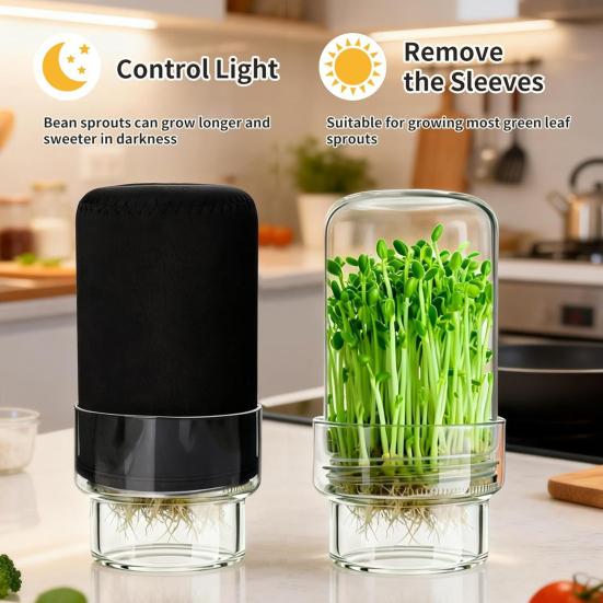 Sprouting Jar Kit, Wide Mouth Glass Jar with Sprout Lid, Blackout Sleeve, Plant Sprout Growing Kit for Home Gardeners Vegan Diets