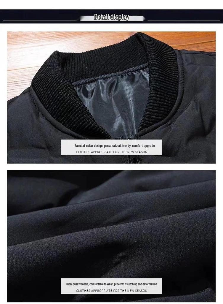 Men's Korean Style Baseball Collar Down Cotton Jacket - Thick Warm Short Casual Fashion Coat