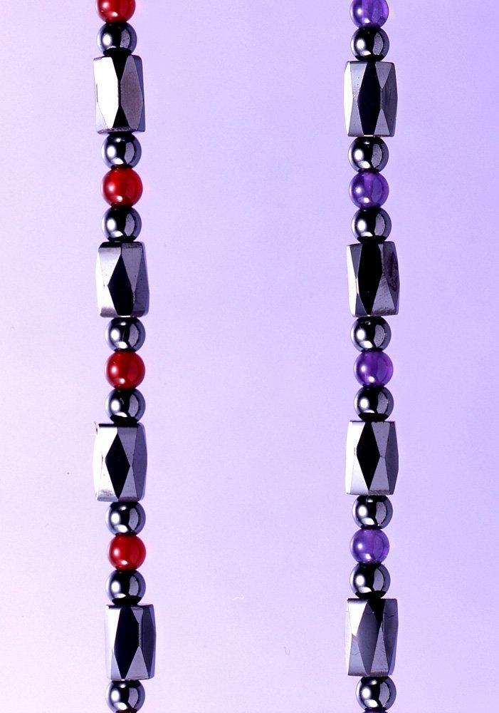 High Rich Power Stone Accessories Black 50cm Fashionable Magnetic Necklace Set of 2 (Garnet, Amethyst)