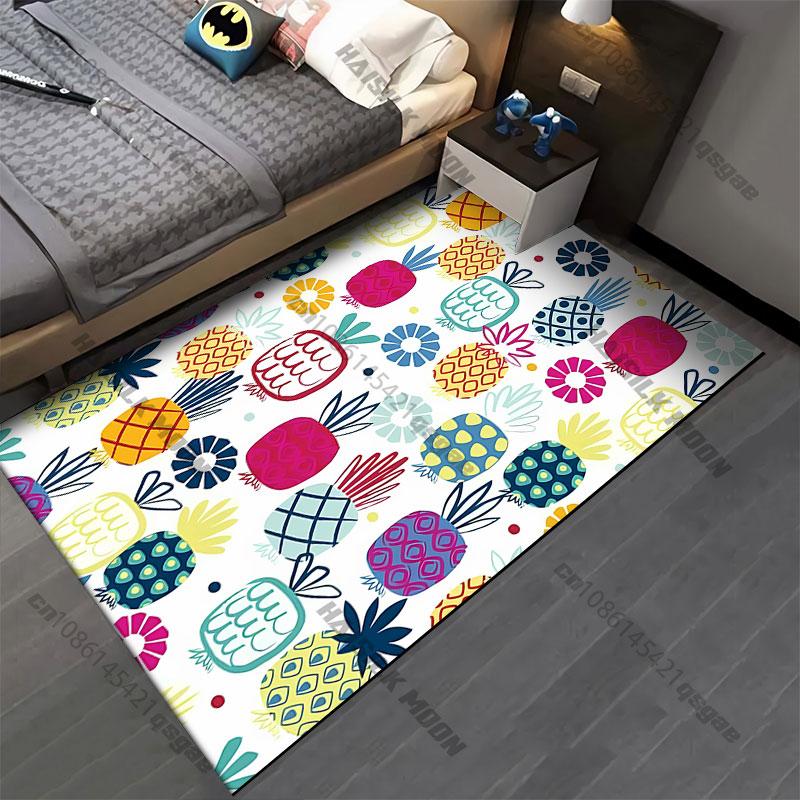 Colorful Pineapples and Flowers Carpet Yoga Living Room Room Decor Children's Crawling Mat Doormat Area Rug Games Mat