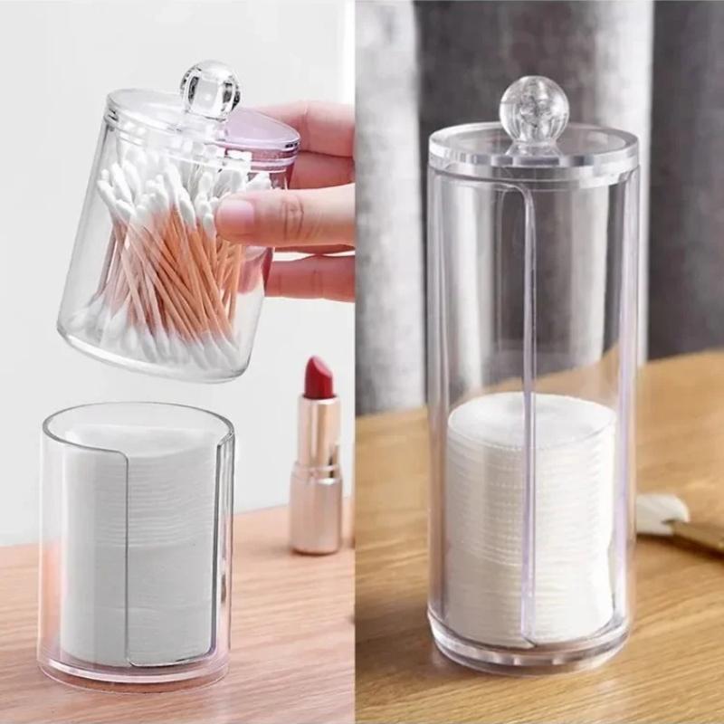 1pcs Acrylic Storage Box Makeup Cotton Swab Container Round Plastic Jar Organizer Cosmetics Pad Jewelry Storage Container