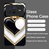 Stylish Black White Heart with Pearls Tempered Glass Phone Case for OPPO Reno 13F 12 11 10 ProPlus Find X8 X3 Lite A58 A94 Cover