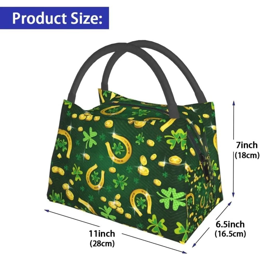 St Patrick's Day Lunch Bag Tote Bag Shamrock Insulated Lunch Box for Women Men Portable Resuable Green Clover Lunch Organizer