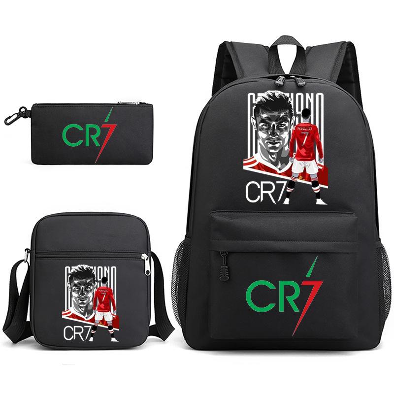 Cr7 Youth Fashion Children'S Student Schoolbag Three-Piece Set Backpack Satchel Pencil Case