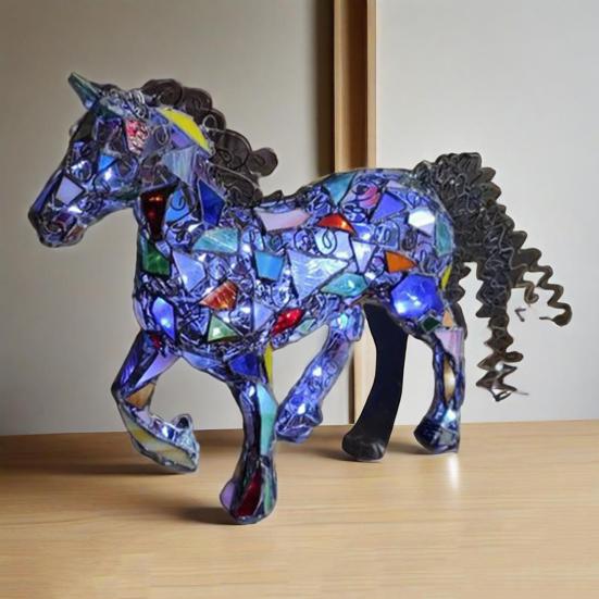 Horse Figurine Night Light Colorful Acrylic Flying Horse Statue Desk Lamp Home Office Bedroom Bedside Decorative LED Pony Table Lamp