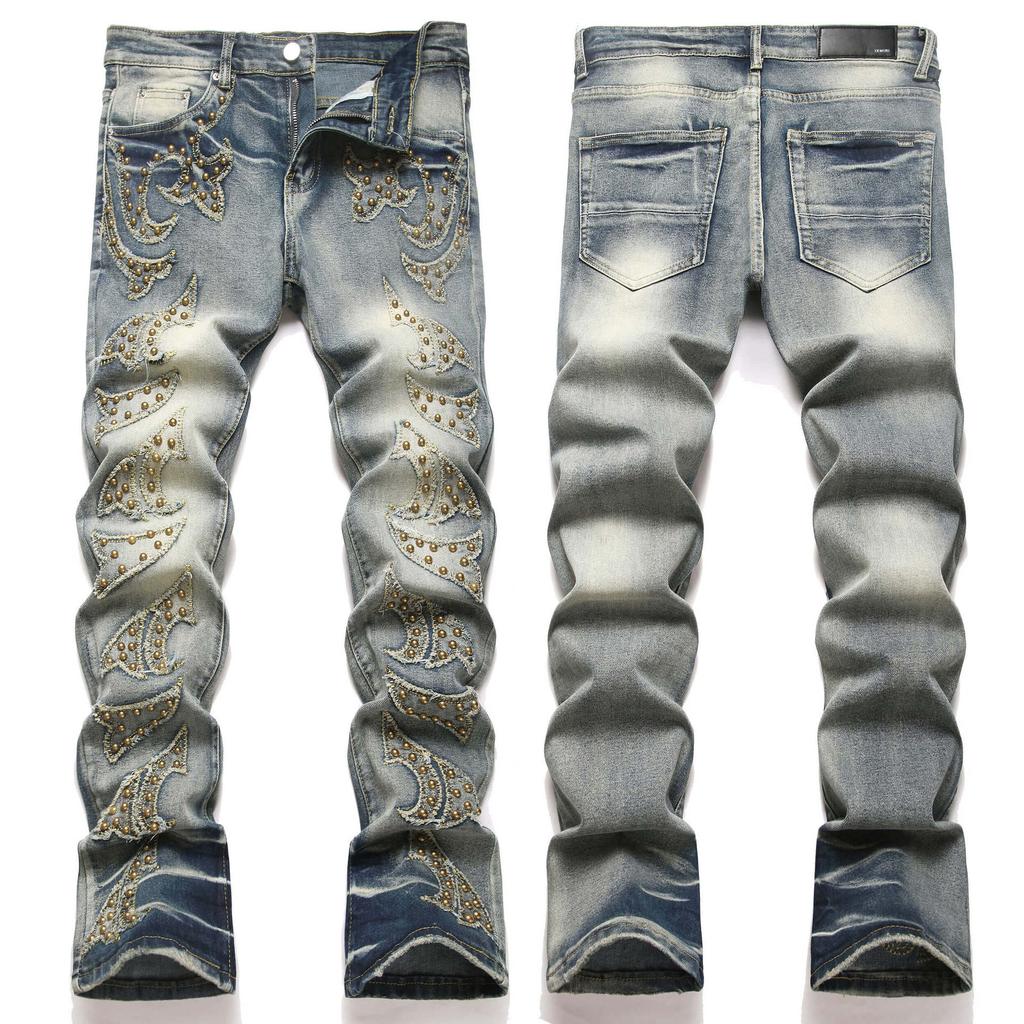 Vintage Style Jeans For Men Retro Casual Distressed Washed Slim Straight-leg Denim Pants 3958