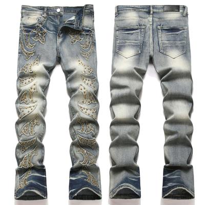 Vintage Style Jeans For Men Retro Casual Distressed Washed Slim Straight-leg Denim Pants 3958