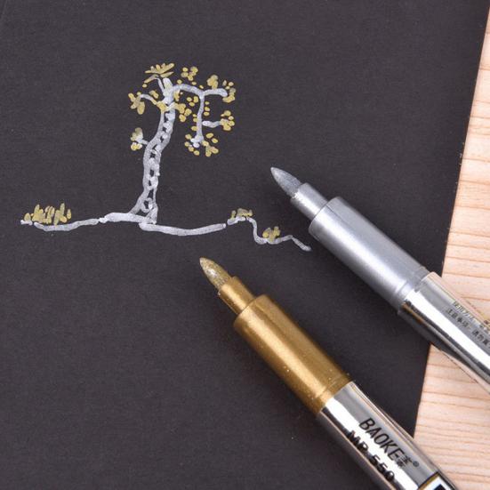 2 Stück 1,5 mm DIY Wasserdicht Goldener und Silberner Markierstift Album Studentenbedarf