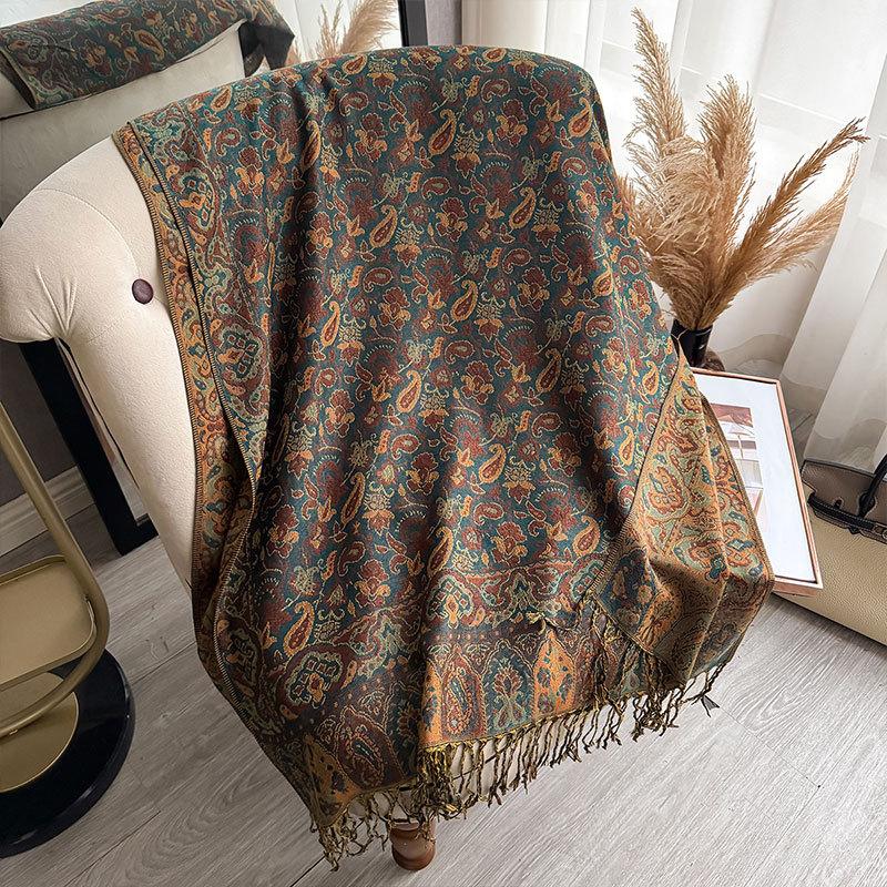 Imitation Cashmere Shawl Scarf Jacquard Fringed Spring And Summer Long Scarf Women'S Double-Sided Scarf Air Conditioner Large Shawl