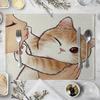 40x30cm Linen Cat Print Table Mat Cute Cat Cartoon Animal Pattern Placemats For Children Kids Kitchen Dining Place Mats Pads