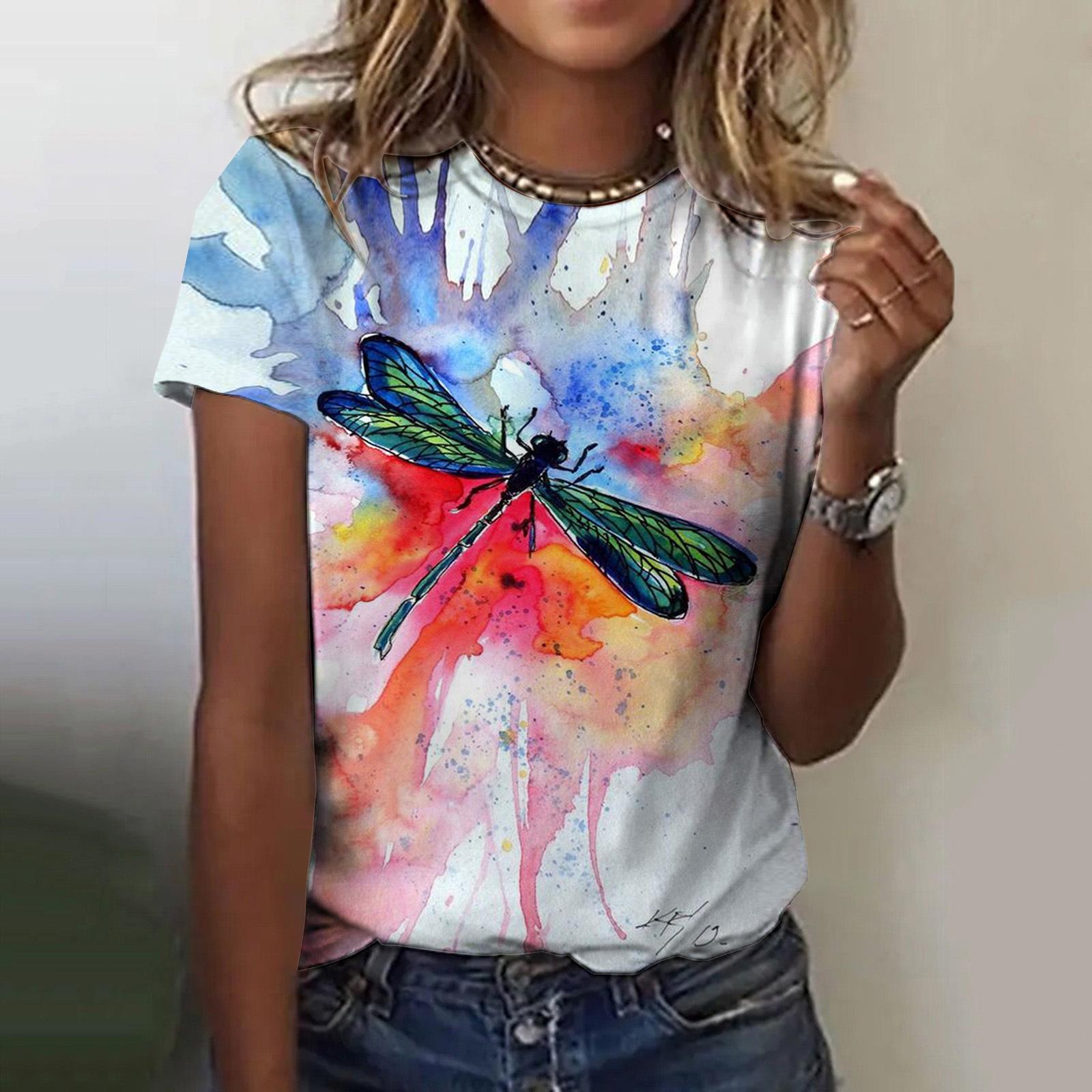 

Летняя женская футболка с короткими рукавами и круглым вырезом с цифровым цветочным многоцветным градиентом 3D 6XL