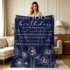 Soft Flannel Throw Blanket with Floral Line Art Happy 100Th Birthday Warm Cozy All Season Blanket for Sofa Couch Living Room Bedroom Comfortable Warm 