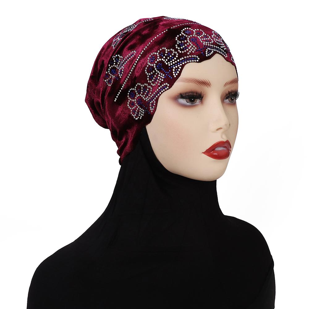 Diamonds Undercap Stretchy Hijab Plain Soft Bonnet Muslim Women Elastic Flannel Inner Hijab Turban Islam Underscarf