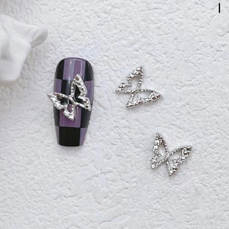 10Pcs/Bag Butterfly Shaped Nail  Nail Charm Silver Alloy Nail Pearl Jewelry Accessories Nail Supplies