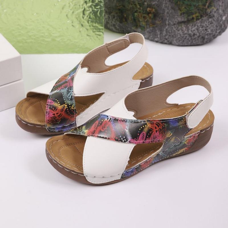 

Large size wedge heel sandals women s summer new printed cross strap Velcro sandals women 43