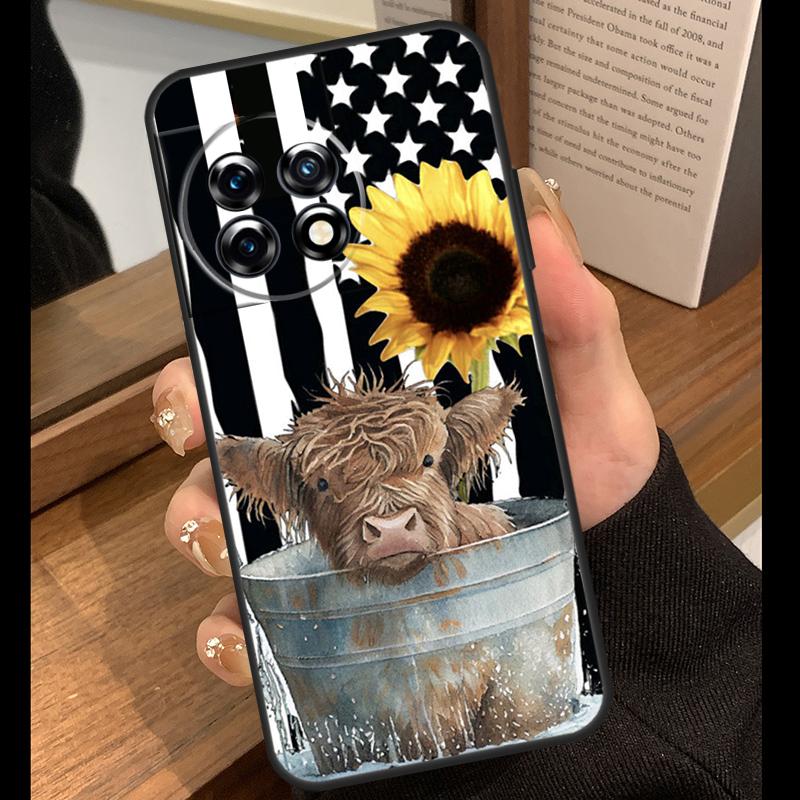 Highland Cow Sunflower Cute Case For OnePlus 15R 13R 13T 12R 15 13 12 11 10 Pro 10T Nord CE 3 4 Lite N20 N30 Nord 5 Cover