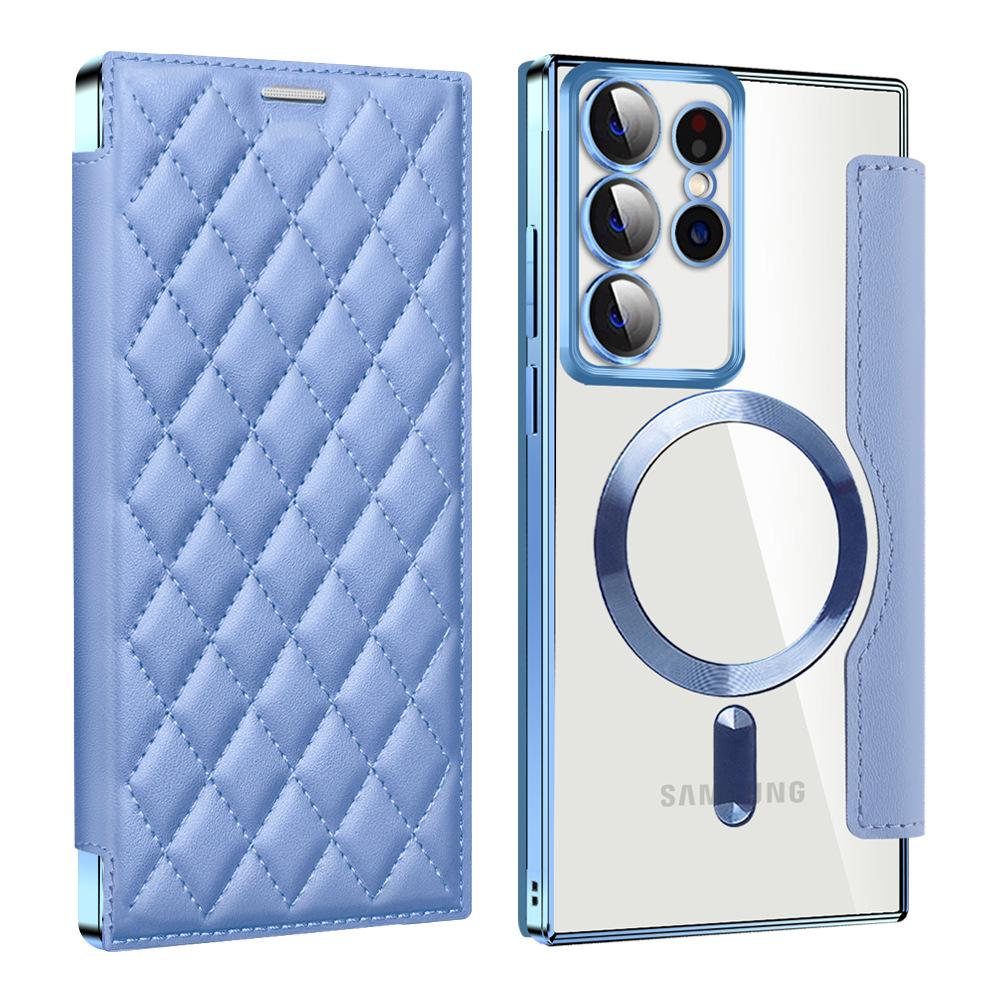 S24ultra Clamshell Leather Case Is Suitable for Samsung S24u Magnetic Mobile Phone Case S23 Electroplated Xiaoxiangfeng S24.