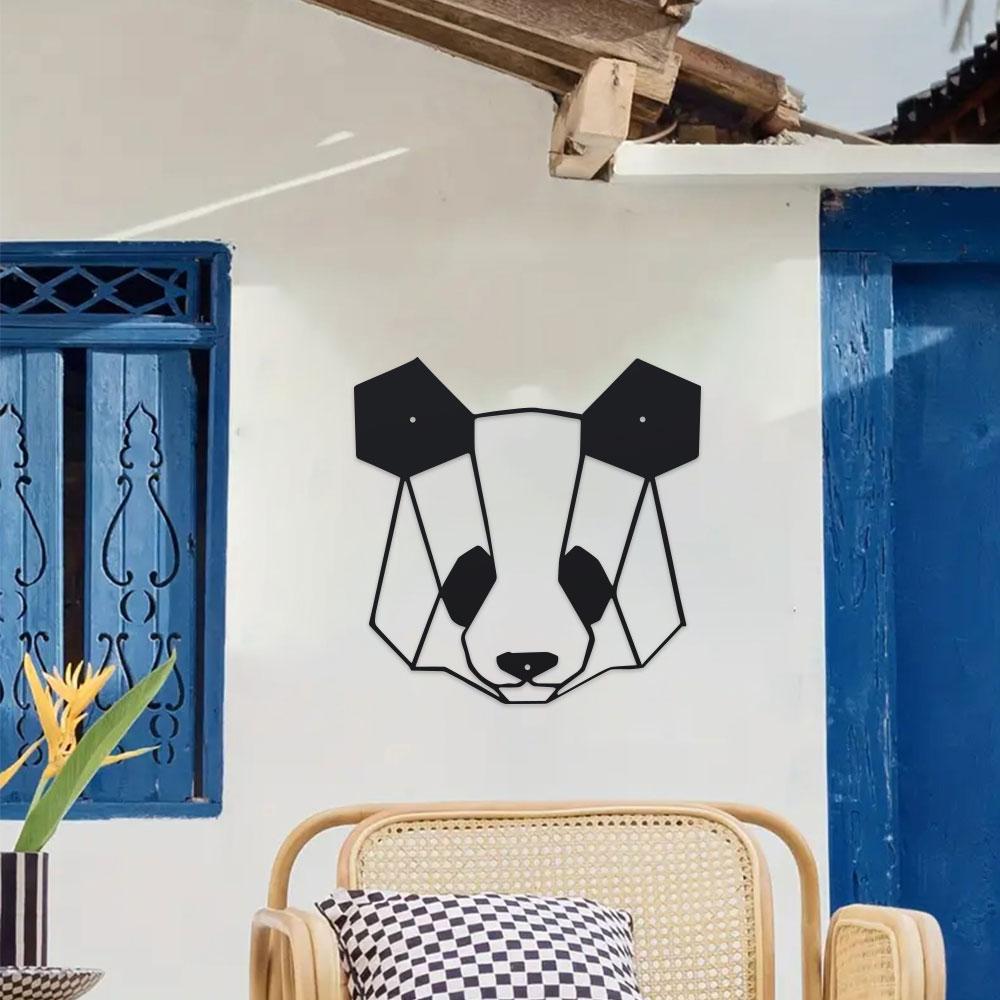 Large Black Iron Panda 1pc Metal Wall Art - Geometric  Design Indoor/for Home, Office, Cafe - Durable Holiday Gift for Christmas
