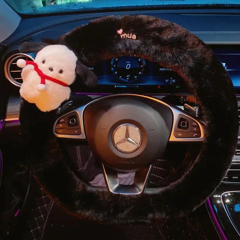 Winter Cute Pochacco Car Steering Wheel Cover Warm Plush Cartoon Anti Slip Handle Cover for Men and Women Cute Car Accessories