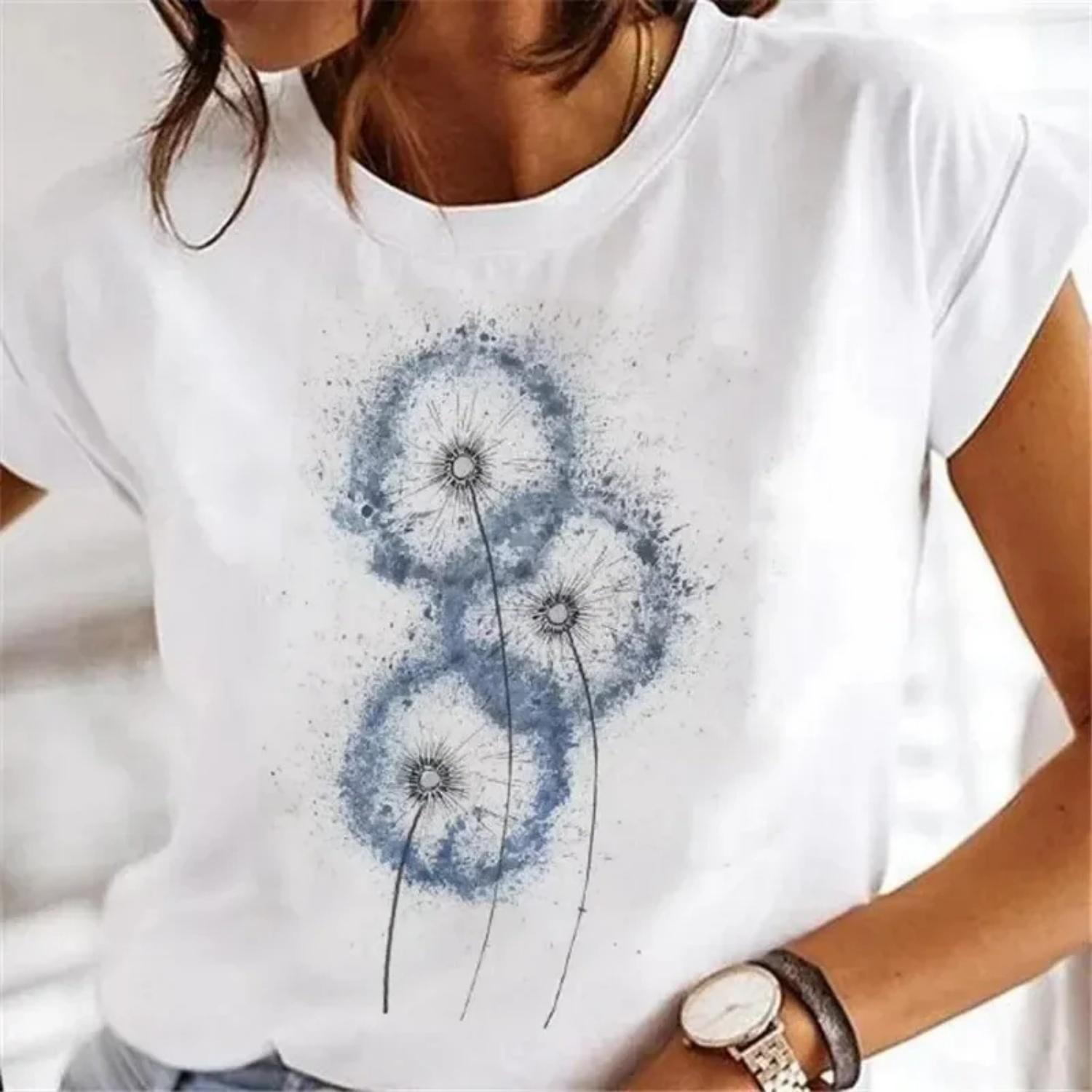 

Dandelion GraphicTee FashionWatercolor 90s Short Sleeve Spring Summer Female T Shirt women clothes XXXXXL білий