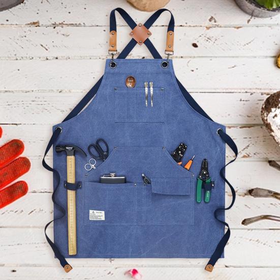 Grembiule Unisex In Denim Di Cotone Pincy - Regolabile, Con Tasche, 85 Cm - Per Cucina, BBQ, Giardinaggio - Blu - 5
