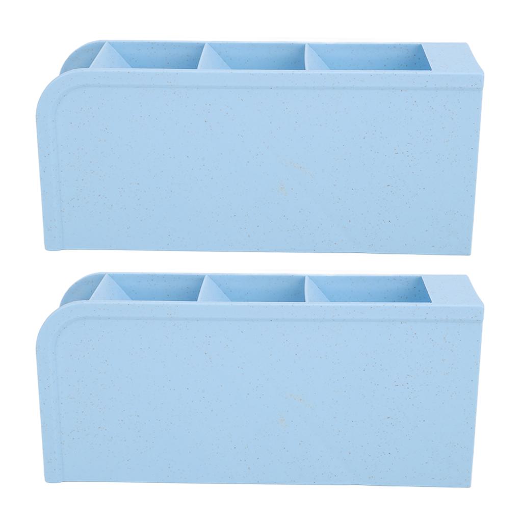 2pcs Makeup Brush Holder Small Blue Reinforced Support 4 Spaces Deep Slot Stable Bottom Desktop Storage Box