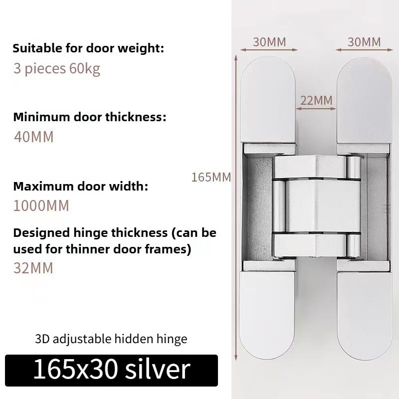 3D Adjustable Hidden Door Hinges Hotel Folding Door Inward and Outward Opening Concealed Door Closer Hardware Supplies