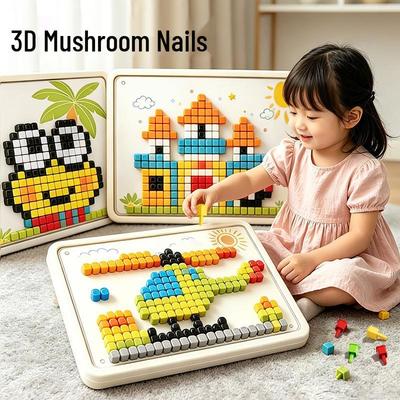 3D Mushroom Peg Board Educational Toy for Ages 1-3 – Large DIY Puzzle for Creative Assembly and Concentration Training