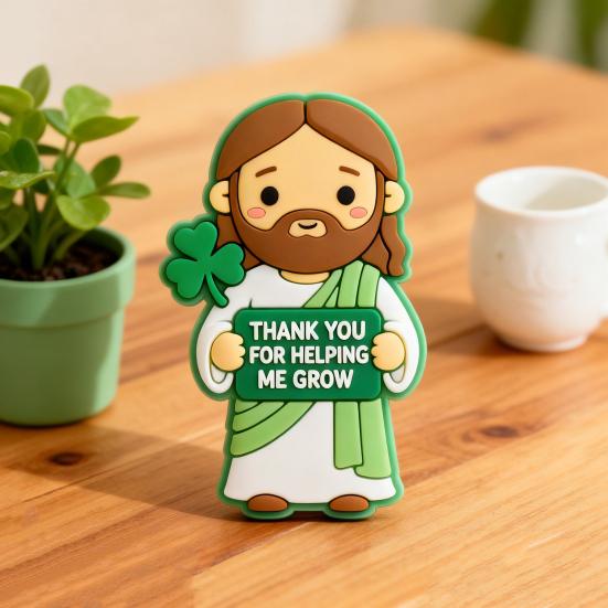 4 Pcs St. Patrick's Day Little Jesus Figurines Thank You for Helping Me Grow Tiny Jesus Figures Religious Gifts for Desktop Mantel Shelf Home Decor