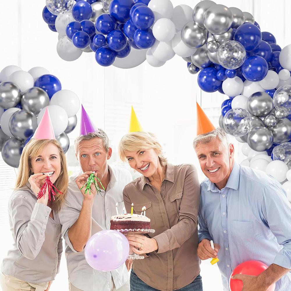 Royal Blue Balloons Arch Kir White Silver Confetti Balloon Garland Graduation Birthday Party Home Party Baby Shower Decoration