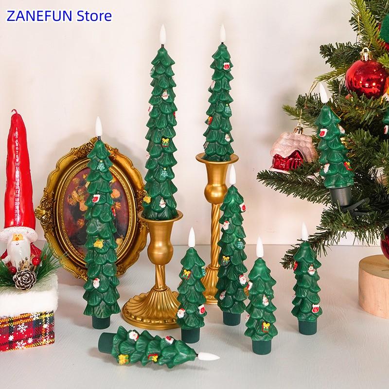 Christmas Tree LED Candles Flameless Green Led Candlesticks with Timer Remote Christmas Tree 3D Flickering LED Flameless Candles