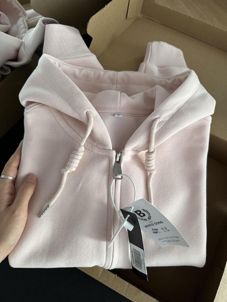 Dámská růžová mikina s kapucí - Jaro/Podzim 2024 Ležérní volný střih Krátká bunda