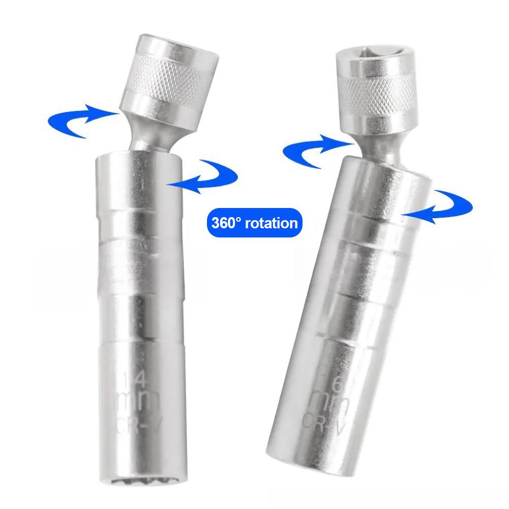 Universal Auto-Reparaturwerkzeug 14mm 16mm Zündkerzennuss Schraubenschlüssel Adapter Set Gelenk mit Magnetischer Flexibler Nuss Dünnwandig 3/8" Antrieb