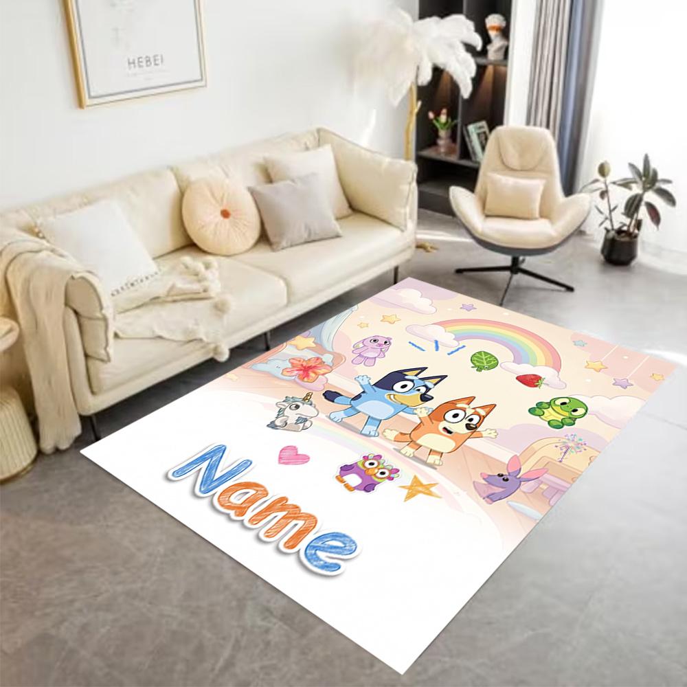 Bluey's Bubble Adventure Customize Your Name Floor Rug Office Rug Perfect for Playrooms Living Rooms Study room Balcony Antislip Carpet