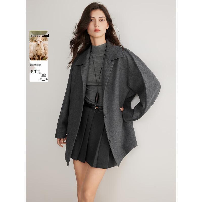 ELLE Women s Merino Wool Blend Hooded Color-block Coat M