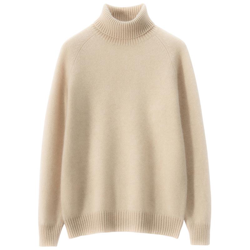 Lekasha High Neck Women's Cashmere Sweater - Solid Color Loose Knit Pullover for Autumn and Winter