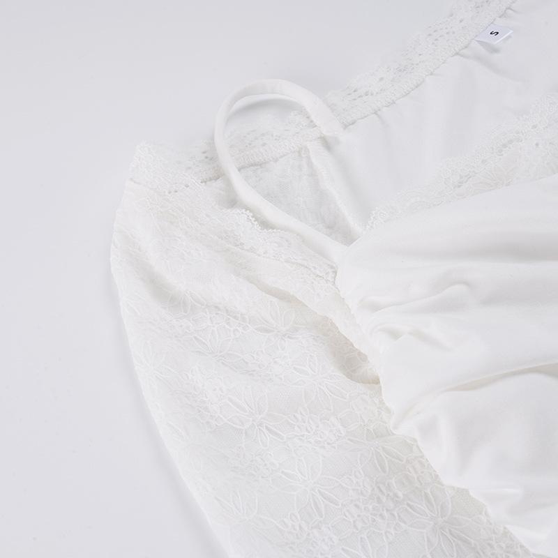 Trendy Spicy Girl Sheer Long-Sleeve Lace Patchwork T-Shirt